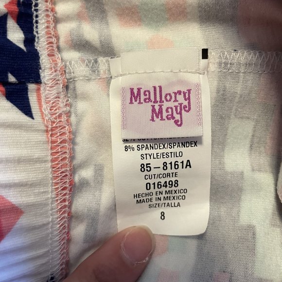 NWT Mallory May Girl's Long Sleeve Pant Set Navy Pink Flower Aztec Print Size 8 - Picture 9 of 10